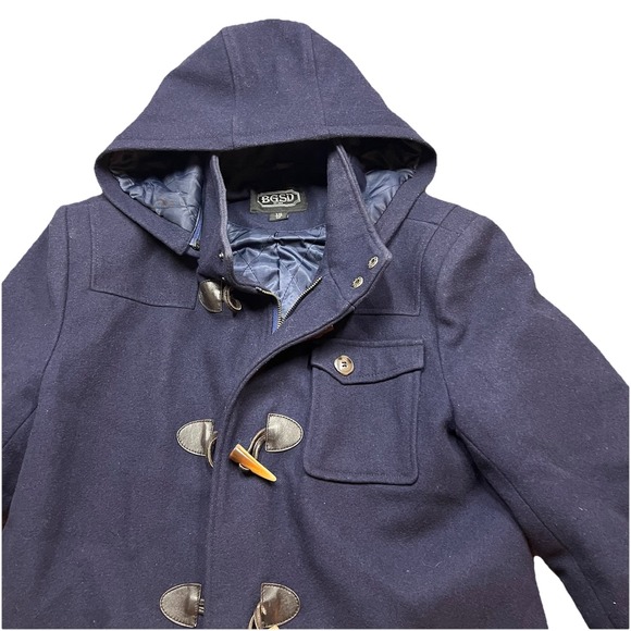 BGSD Men's Duffle Wool Blend Toggle Hooded Quilted Medium Blue Dock Nautical EUC - Picture 2 of 14